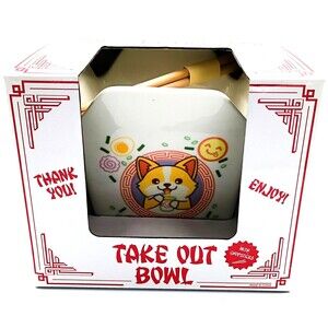 Mad Engine Corgi Dog Takeout Box Ceramic Ramen Noodle Bowl Chopsticks Set New